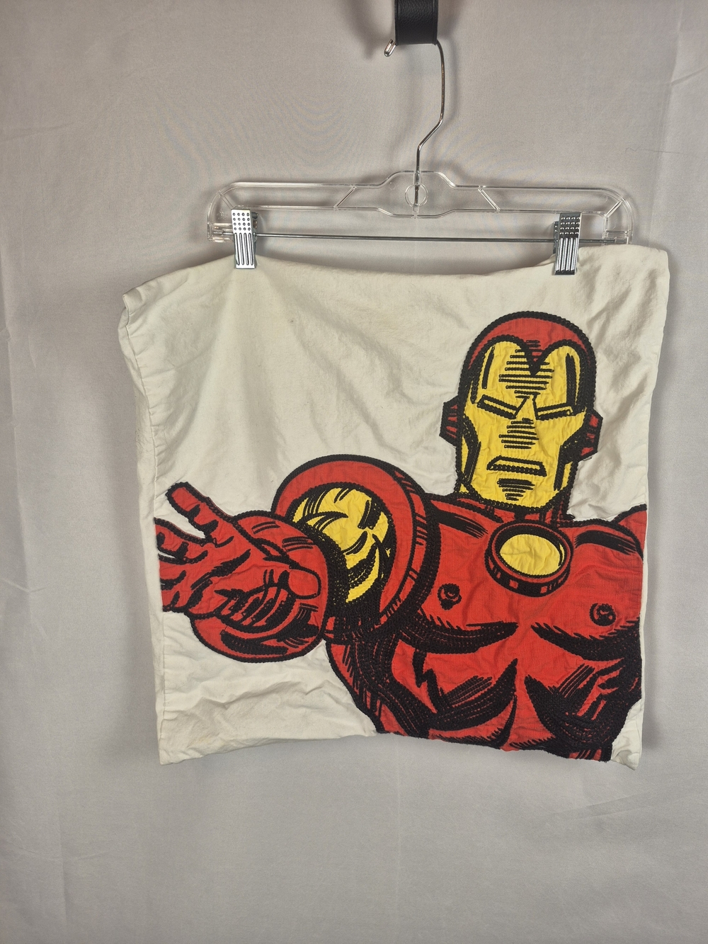 Pottery Barn Kids White Pillow Sham with Embroderied Ironman Superhero Graphic